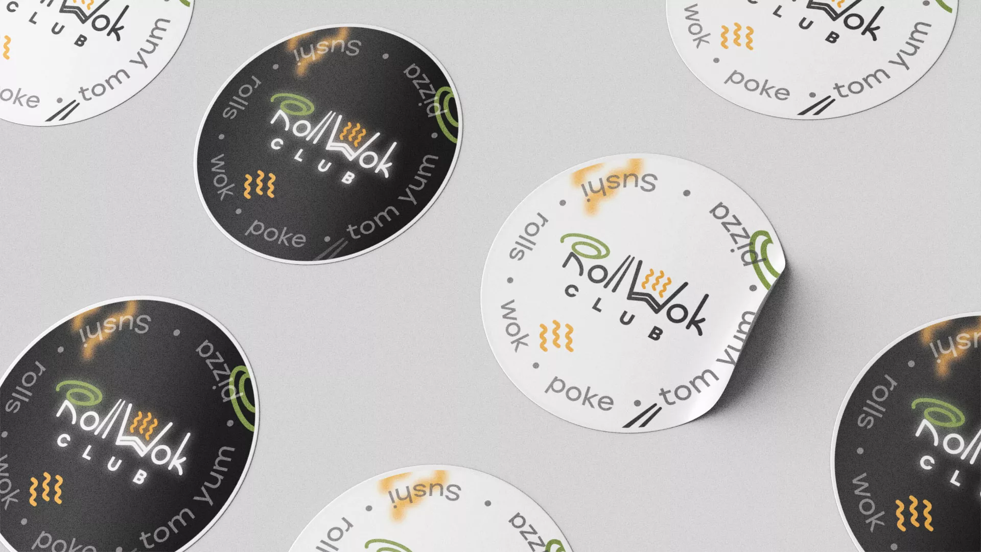 Разработка наклеек для суши-бара «Roll Wok Club» в Северске